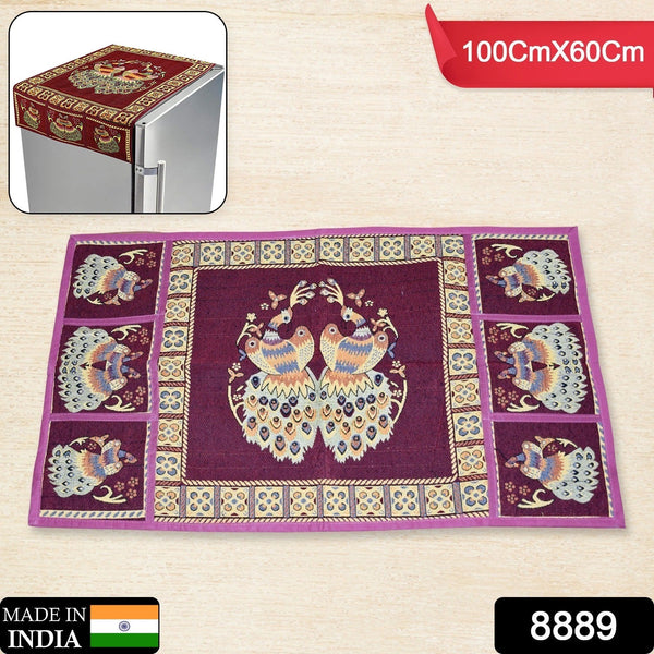 Cotton Fridge Top Cover with Side Pockets for Home Decor (100×60 CM)